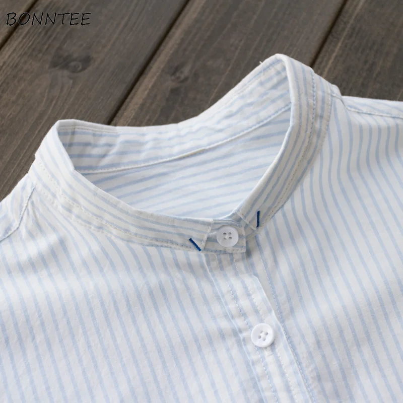 Рубашки женские утепленные с воротником-стойкой в полоску простые универсальные