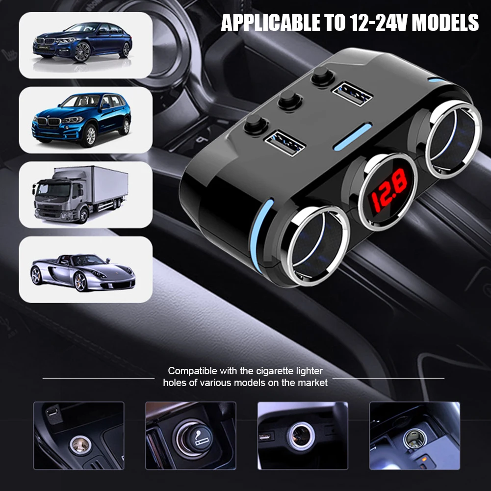 

Universal Car Cigarette Lighter Splitter 12V/24V 2 / 3 Ports Socket Splitter with ON/OFF Switch Voltmeter for GPS Mobile Phone