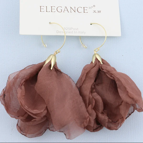 ELEGANCE11 Роскошные шифоновые Висячие серьги для женщин ручной работы пряжа цветок висячие массивные серьги для Рождества - Окраска металла: 80098309