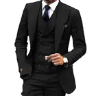 Черные смокинги для жениха с лацканами с вырезом приталенные свадебные костюмы для шафера 3 шт. отличный мужской блейзер (пиджак + брюки + жилет)