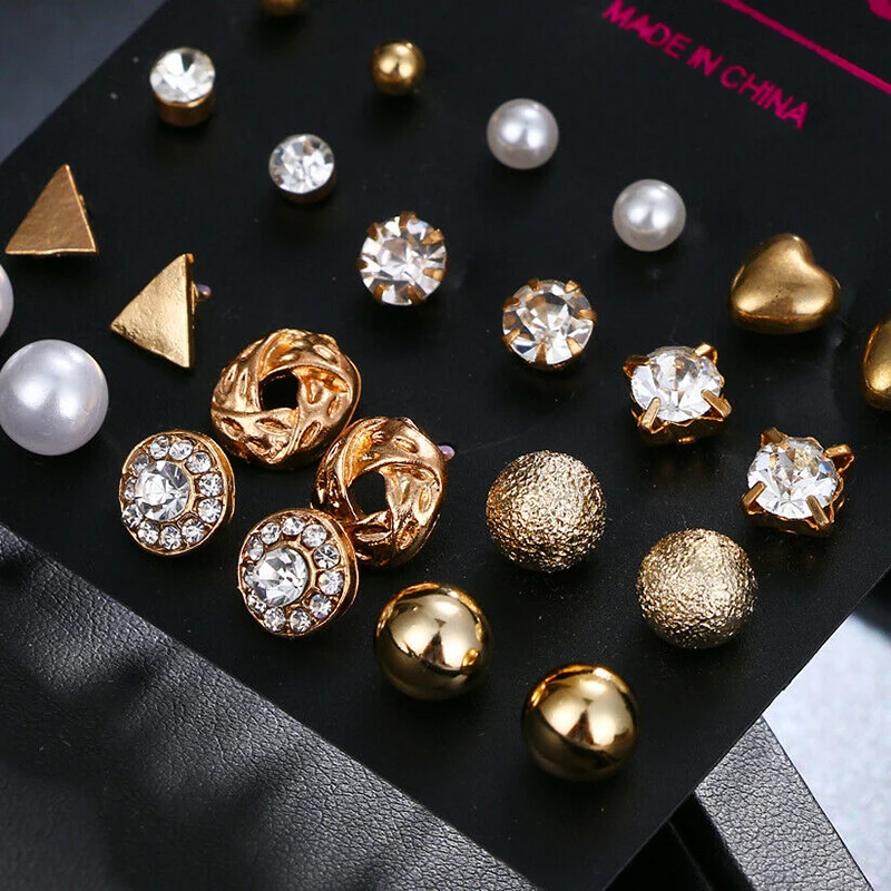 Серьги гвоздики с кристаллами циркона 12 пар|Серьги-гвоздики| |