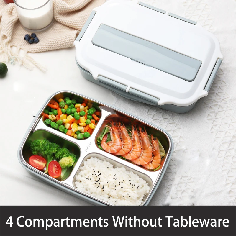 blue no tableware-4 Нержавеющая сталь Термальность контейнеры для еды с отделениями, Герметичная Кружка-порционная коробка Bento для хранения еды контейнер для пикника, офисные школьные Ланч-бокс - Цвет: blue no tableware-4