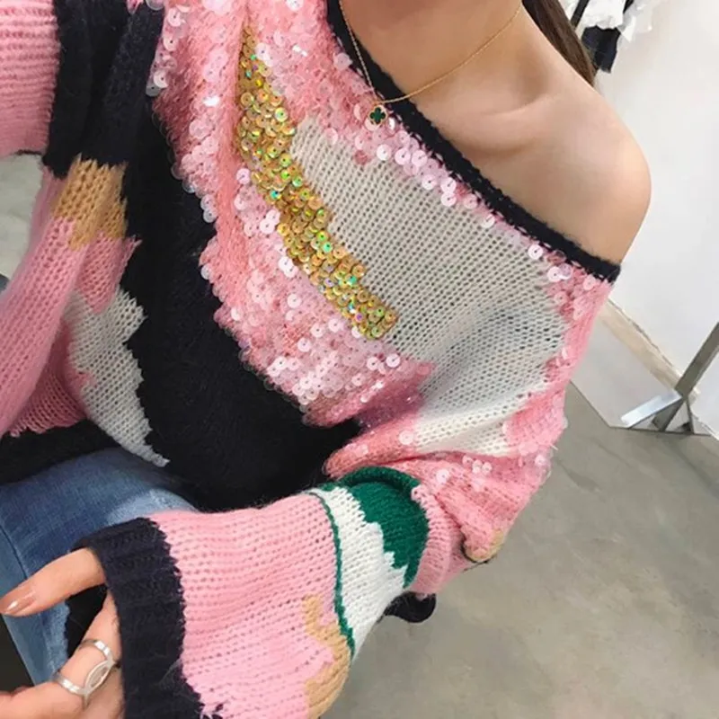 Свитер MUMUZI Женский розовый с блестками | Женская одежда