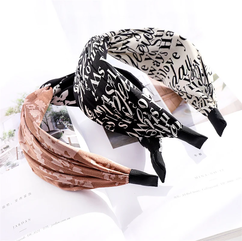 

Fashion Letter Fabric Headband Wide Cross Hairbands Patchwork Turban for Women Girls Headwear Flower Hair Hoop Hair Accessories