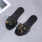Женские домашние Вьетнамки для отдыха; Пляжная обувь на плоской подошве с открытым носком; Простые босоножки на плоской подошве, расшитые блестками; Новинка 2021 года; Женская обувь