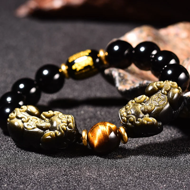 

Feng Shui Gift Double Pi xiu Obsidian Heart Sutra Couple Bracelet for man and women Attract Wealth Good Luck Jewellery