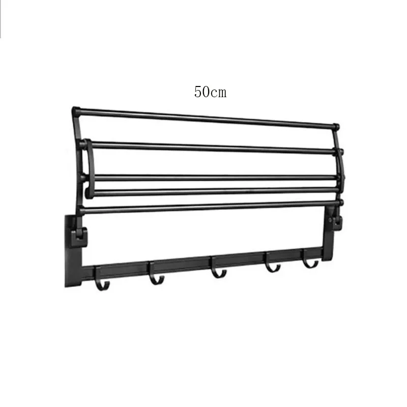

50CM Folding Movable Bath Towel Bars Space Aluminum Organizer Hanger Bathroom Towel Rack Holder Storage Shelf Hook Accessories