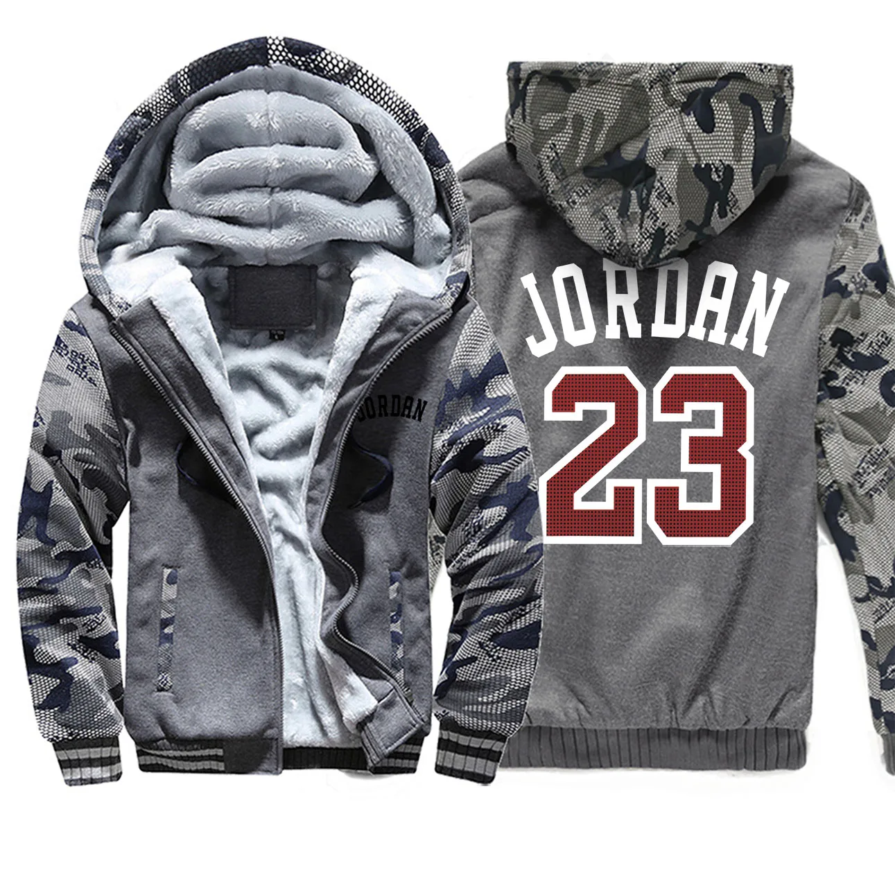 Jordan 23 Куртки Толстовки Толстовка мужская баскетбольная спортивная на молнии новые зимние толстые флисовые пальто спортивная камуфляжная уличная одежда - Цвет: Dark Gray 6