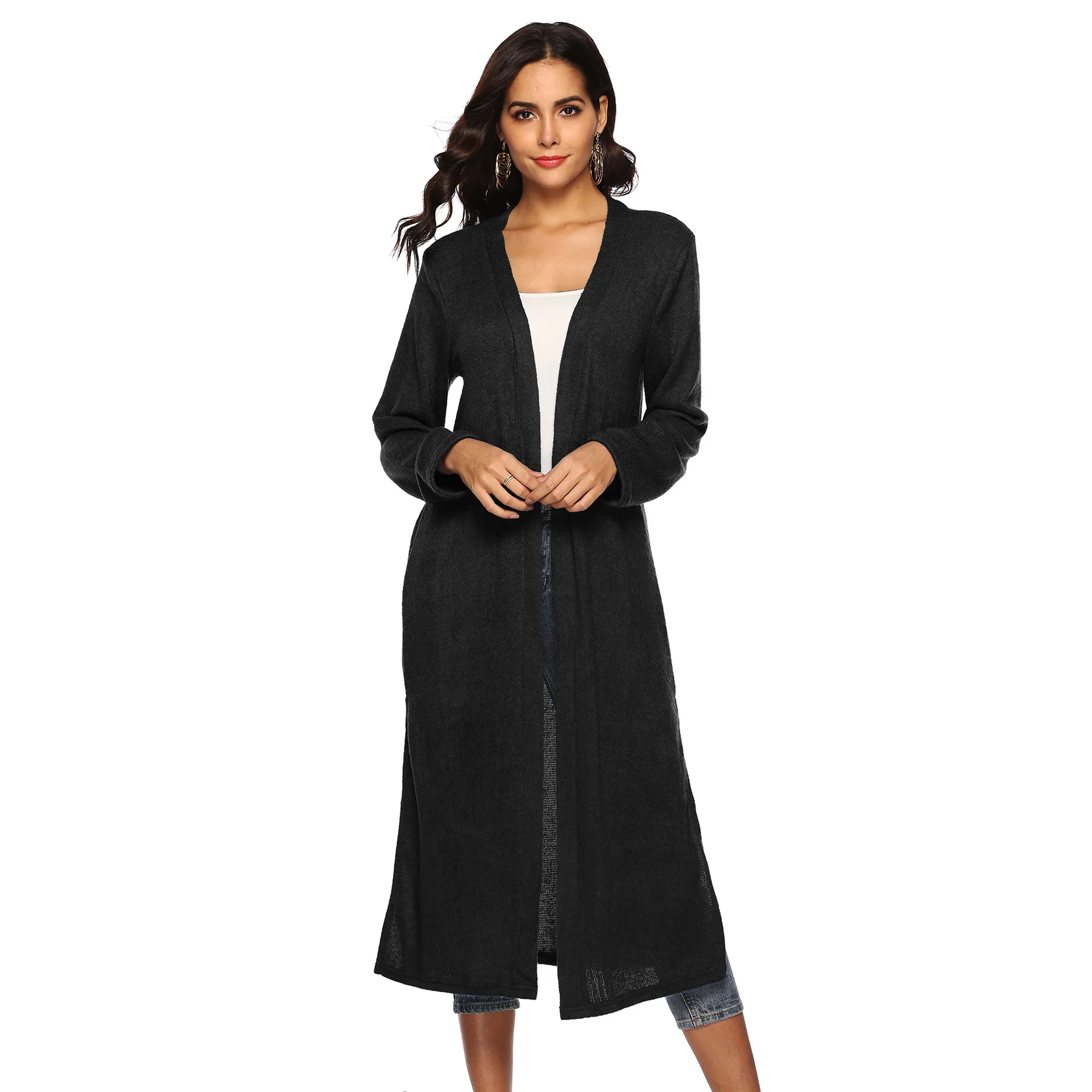 

autumn and winter hot sale basic solid woman coat X-Long flocking O-Neck open stitch loose plus size2020 female coat