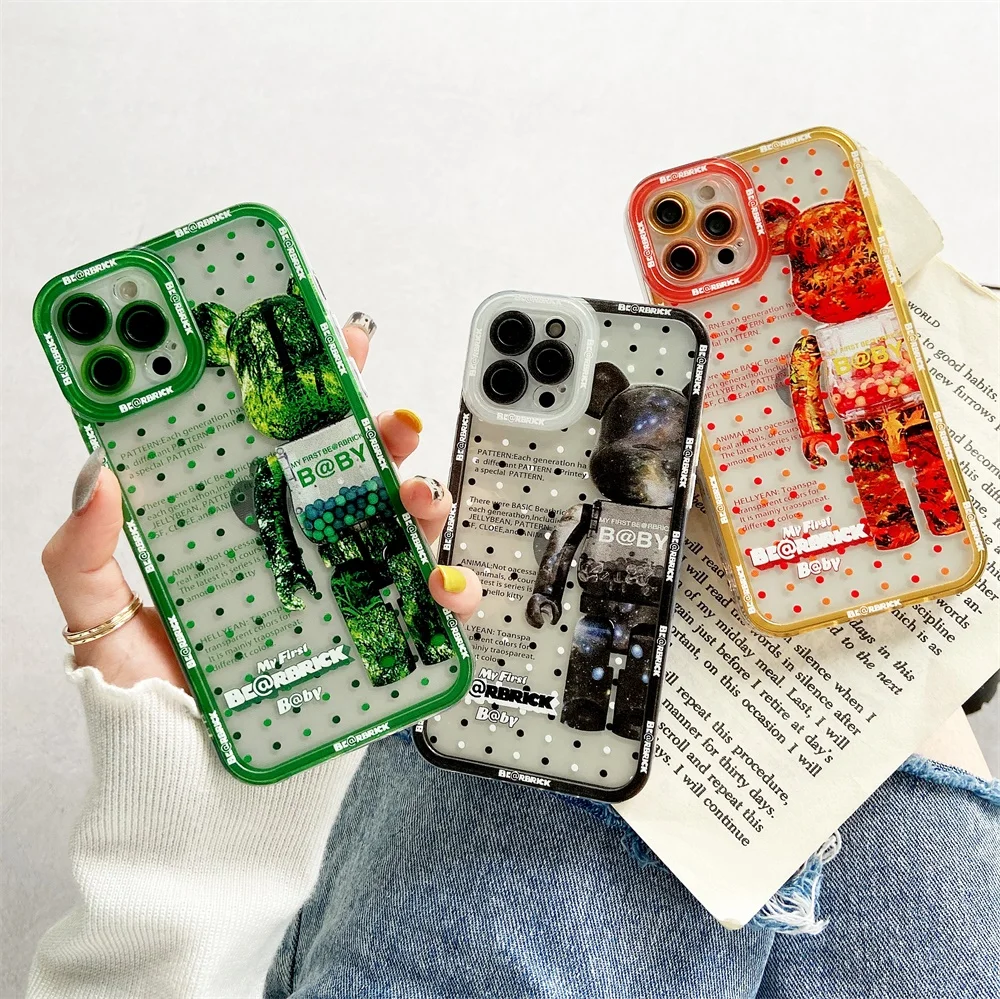 

Soft Cute Phone Case for iPhone 13 12 11 Pro Mini X XR XS Max 7 8 Plus SE 3D Painting Lens Protector Violent Bear Fashion Fundas