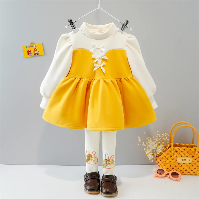 Conjunto de ropa gruesa de algod&oacute;n para ni&ntilde;a, traje de empalme de princesa + Pantalones, trajes de 0 a 4 a&ntilde;os, ropa para beb&eacute; de ni&ntilde;o 2021-5