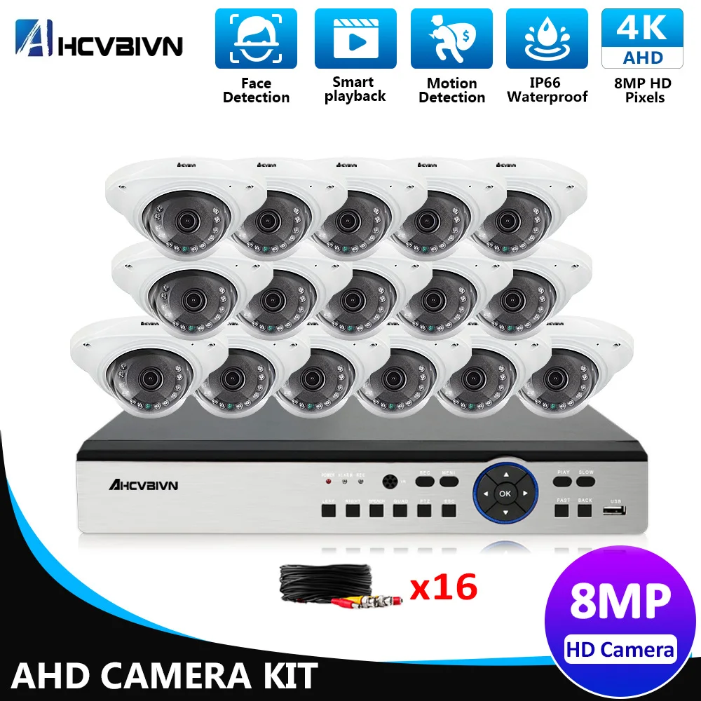 

16 каналов AHD DVR 4K система видеонаблюдения 8/16 шт. 8 Мп камера s наружная Водонепроницаемая Взрывозащищенная купольная система видеонаблюдения...