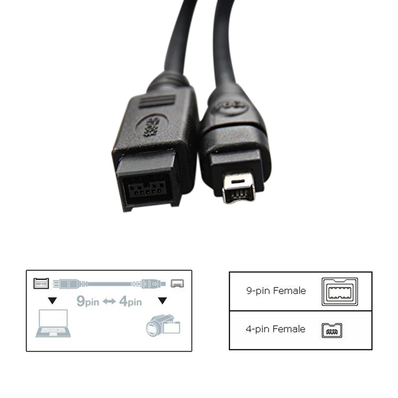Black IEEE 1394 Firewire 800 to 400 Cable 9 Pin/4Pin Male / 10 FT | Электроника
