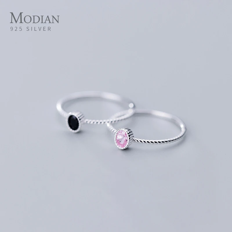 Modian 2021 популярные простые черно-розовое кольцо с кристаллом для женщин 925