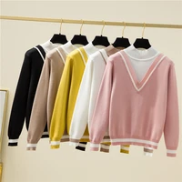 striped patchwork women sweater autumn korean fashion jumpers long sleeve knitted tops pullover preppy style sweaters pull femme