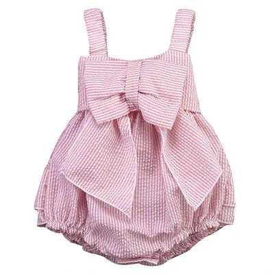 

Pink Toddler Infant Newborn Kids Baby Girls Bow Casual Romper Jumpsuit Outfits Summer Clothes 0-24M