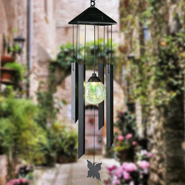 

Wind Chime Changing Color Solar Lights Garden Outdoor Window Decoration Crackle Glass Globe Solar Garden Lights