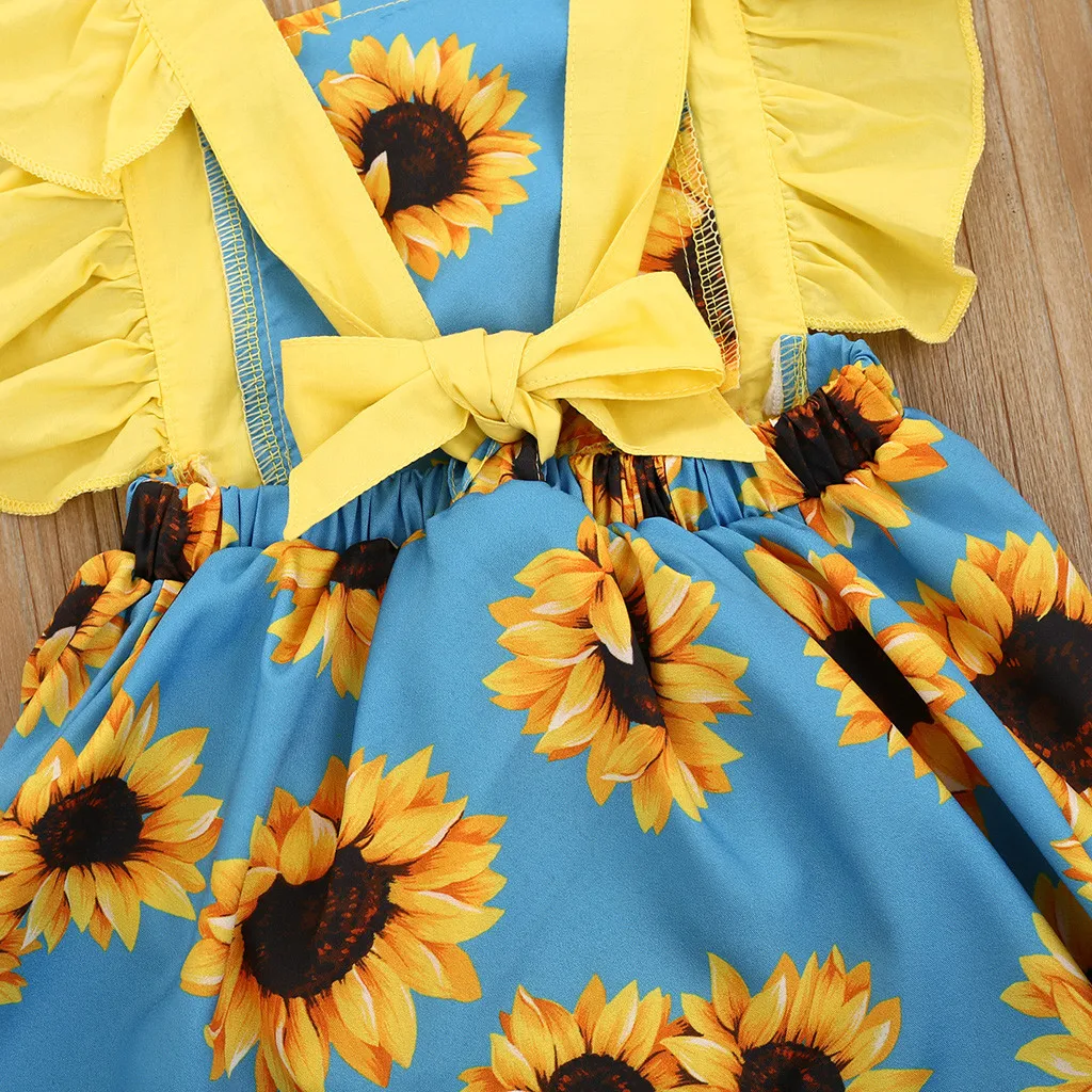 

Newborn Baby Girls Sleeveless Ruffle Sunflower Print Romper Skirt