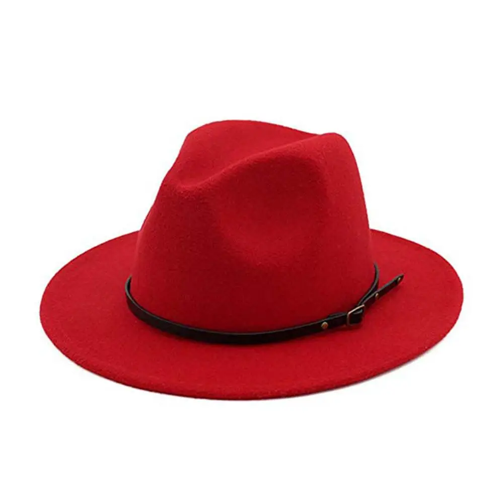 

Vintage Solid Color Felt Wide Brim Bowler Fedora Hat Winter Floppy Women Cap