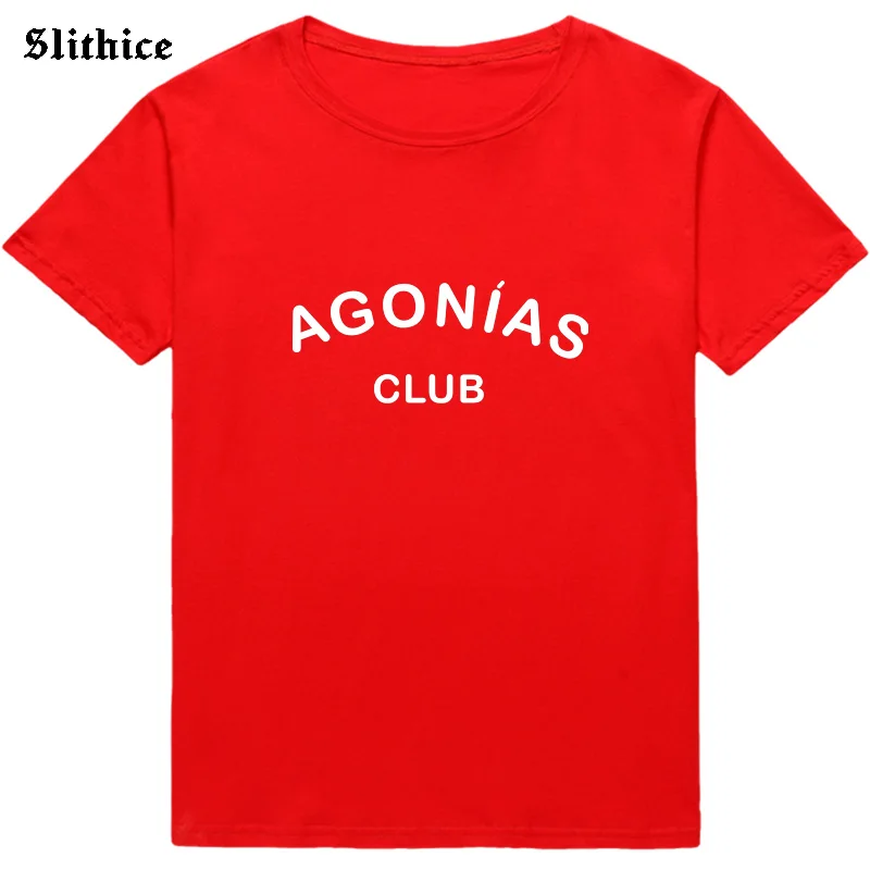 Клубная модная футболка AGONIAS с испанским буквенным принтом Женская Повседневная