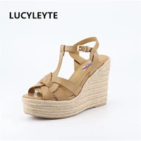 lucyleyte 2019 roman style wedge with womens sandals feet nude with fish mouth womens shoes rubber sole sexy womens sandals