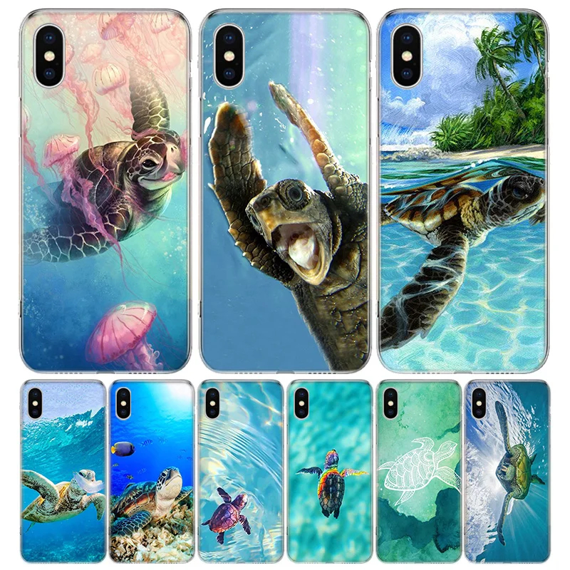 Морской черепаха Аква чехол для телефона Iphone 11 12 Mini Pro 7 6X8 6S Plus XS MAX + XR 5S SE 10 9 Art TPU Coque