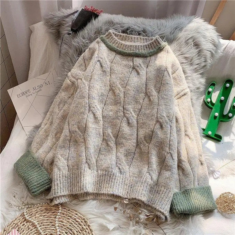 

Новинка 2021, осенне-зимний пуловер, свободный томный свитер с круглым вырезом и длинными рукавами, Y284