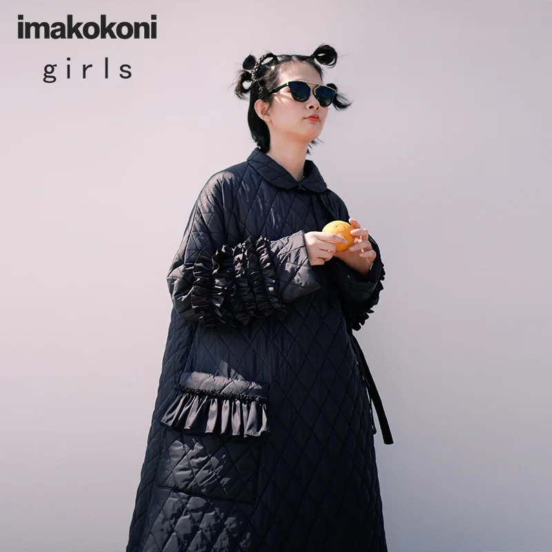 Imakokoni оригинальный дизайн черное утепленное женское платье с бантом и косой