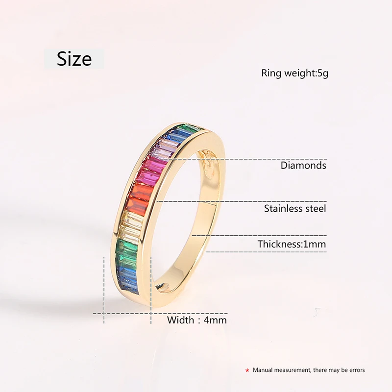 CZ Теннисный браслет кольца для женщин золотой цвет радуга горный хрусталь
