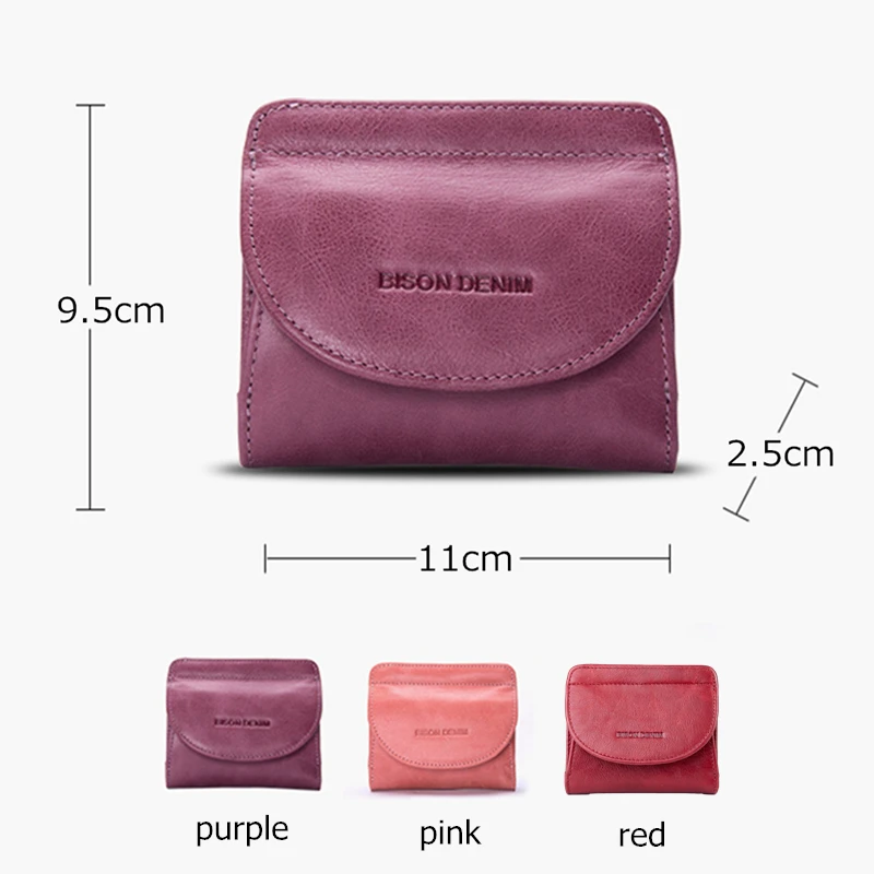 BISON DENIM, Женский кошелек из натуральной кожи, модный держатель для карт, Женский кошелек для монет, мини клатч, сумка для денег для девочек, B3274