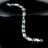 elegant green crystal leaf link bracelet girls fashion party banquet beautiful jewelry gift tennis bracelet for women