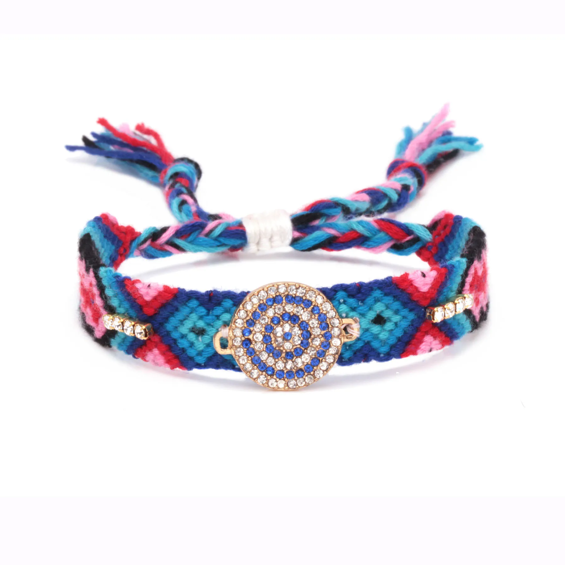 Хиппи круглый зловещий глаз сверкающий синий белый кристалл тканый браслет