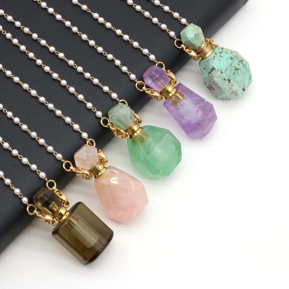 

Hot Selling Natural Powder Various Semi-precious Stones Perfume Bottle Pendant Necklace Making DIY Fashion Charm Jewelry