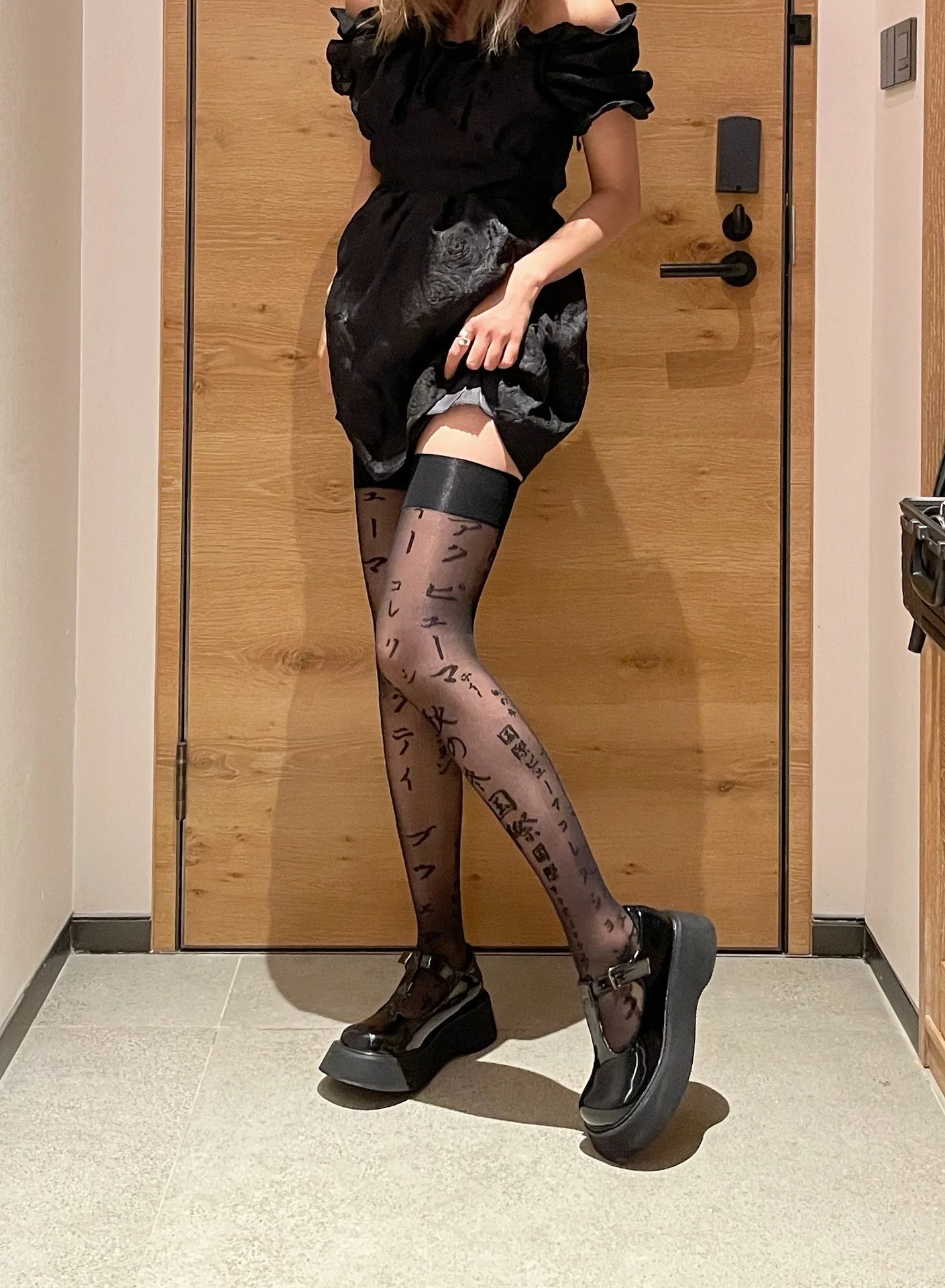 

Summer Women's Black Japanese Printing Stockings Sweet Sexy Letters Kawaii Knee-High Socks Hosiery Harajuku Cute