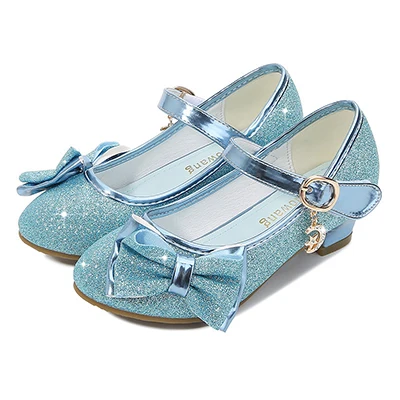 

Girls Princess Shoes Butterfly Knot High-Heel Shiny Princess Shoes Non-Slip Wearable Kids Leather Shoes Crystal Single Shoes
