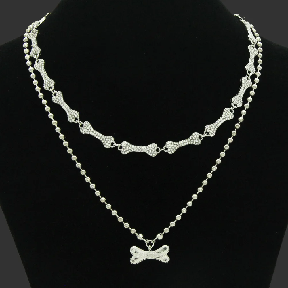 

Andshiny Necklace Set For Women Men Full Zircon Bone Neck Necklace Fashion Simple Round Bead Chain Accessories Jewelry Girl Gift