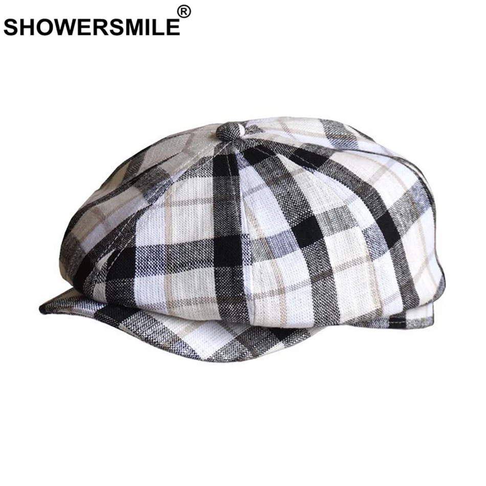 Кепка SHOWERSMILE Мужская льняная Классическая восьмиугольная кепка в клетку с шляпа