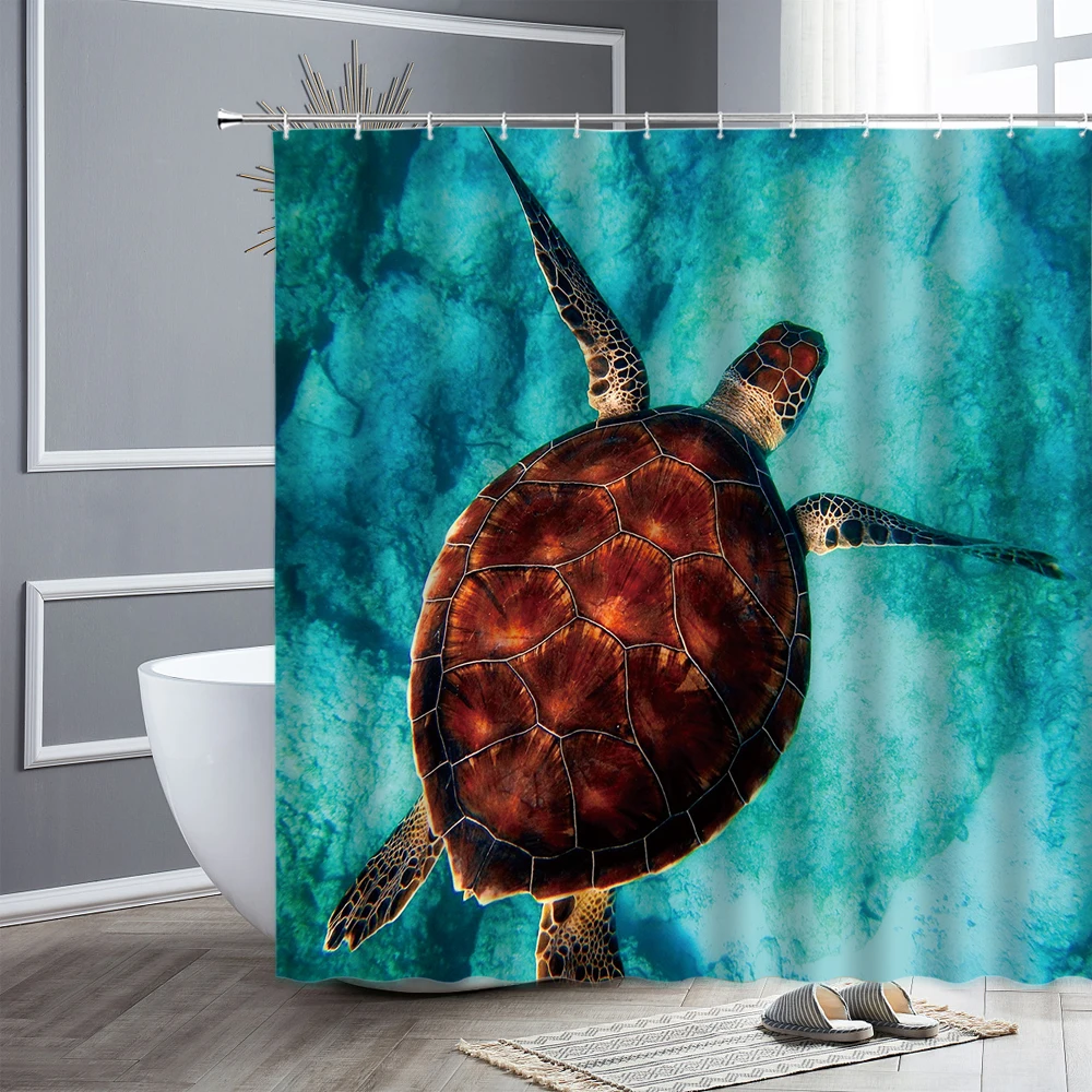 

Shower Curtain Sets Ocean World Creative Sea Turtle Waterproof Polyester Fabric Bath Curtains Bathroom Decor Screen With Hooks