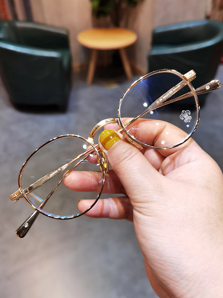 

JIANDAN Retro Men and Women Korean Version Big Face Round Titanium Anti-Blue Light Glasses Myopia Prescription Lens