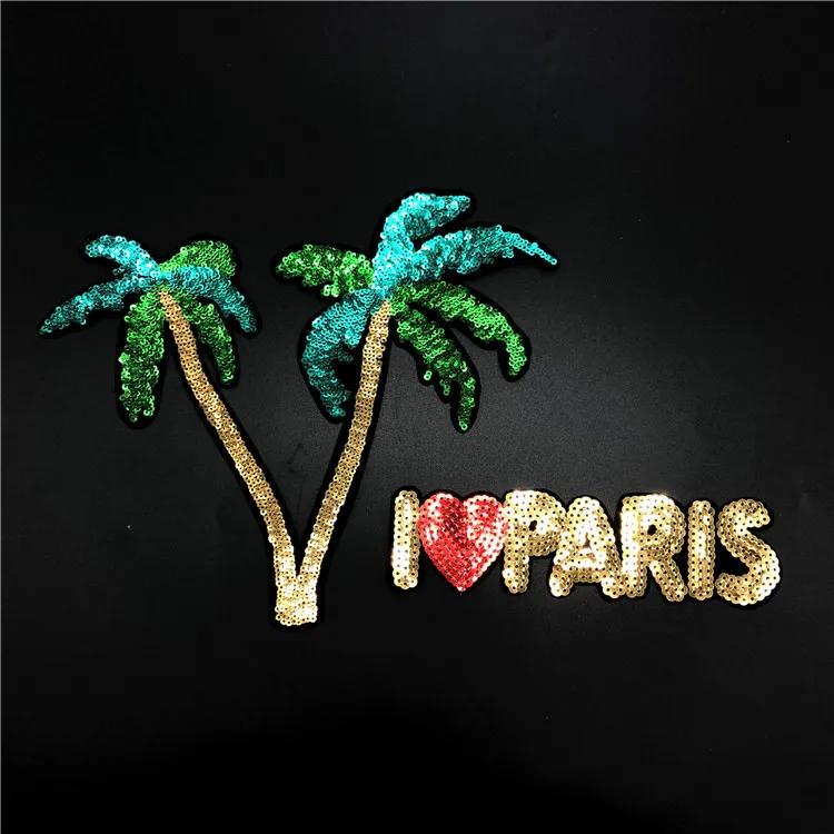 

Hot selling sequins cartoon coconut cloth with letter logo embroidery patch with clothing accessories Decal