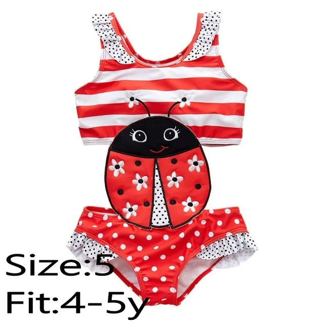 ladybug 6T Прямая поставка, детская одежда для купания, Цельный купальник, детская одежда для купания для девочек, купальный костюм с желтой Пчелой, купальный костюм детское бикини, солнцезащитный костюм с рисунком - Цвет: ladybug 6T