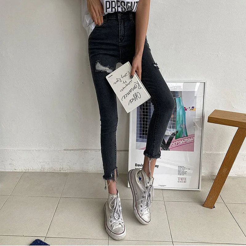 Брюки-карандаш женские зауженные из денима модный дизайн в Корейском стиле