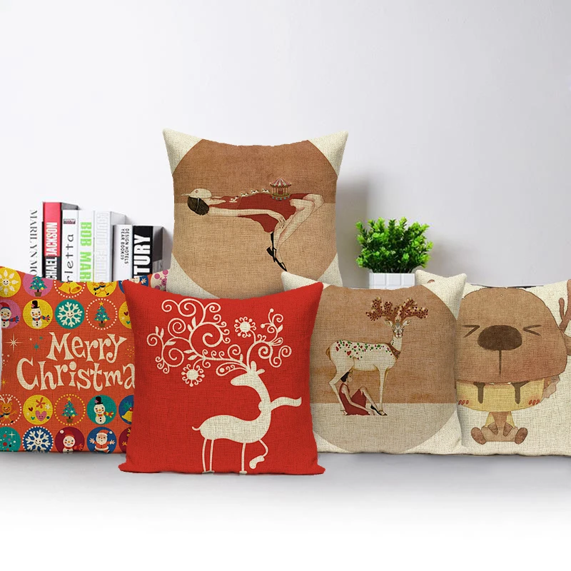 

Christmas Home Decoration Xmas Decor Christmas Pillow Case Snowman Elk Cushion Cover Polyester Sofa Car Throw Pillow Cover
