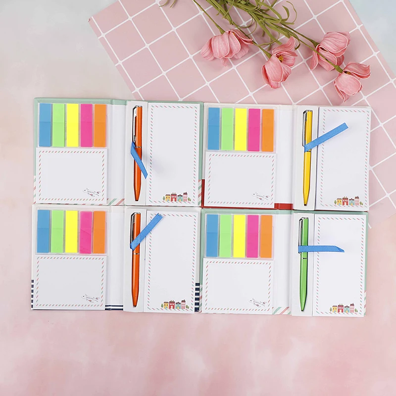 

Mini Notebook With Pen Hardcover Sticky Combination Trivial Book Diary Notepad Office School Memo Pad Random