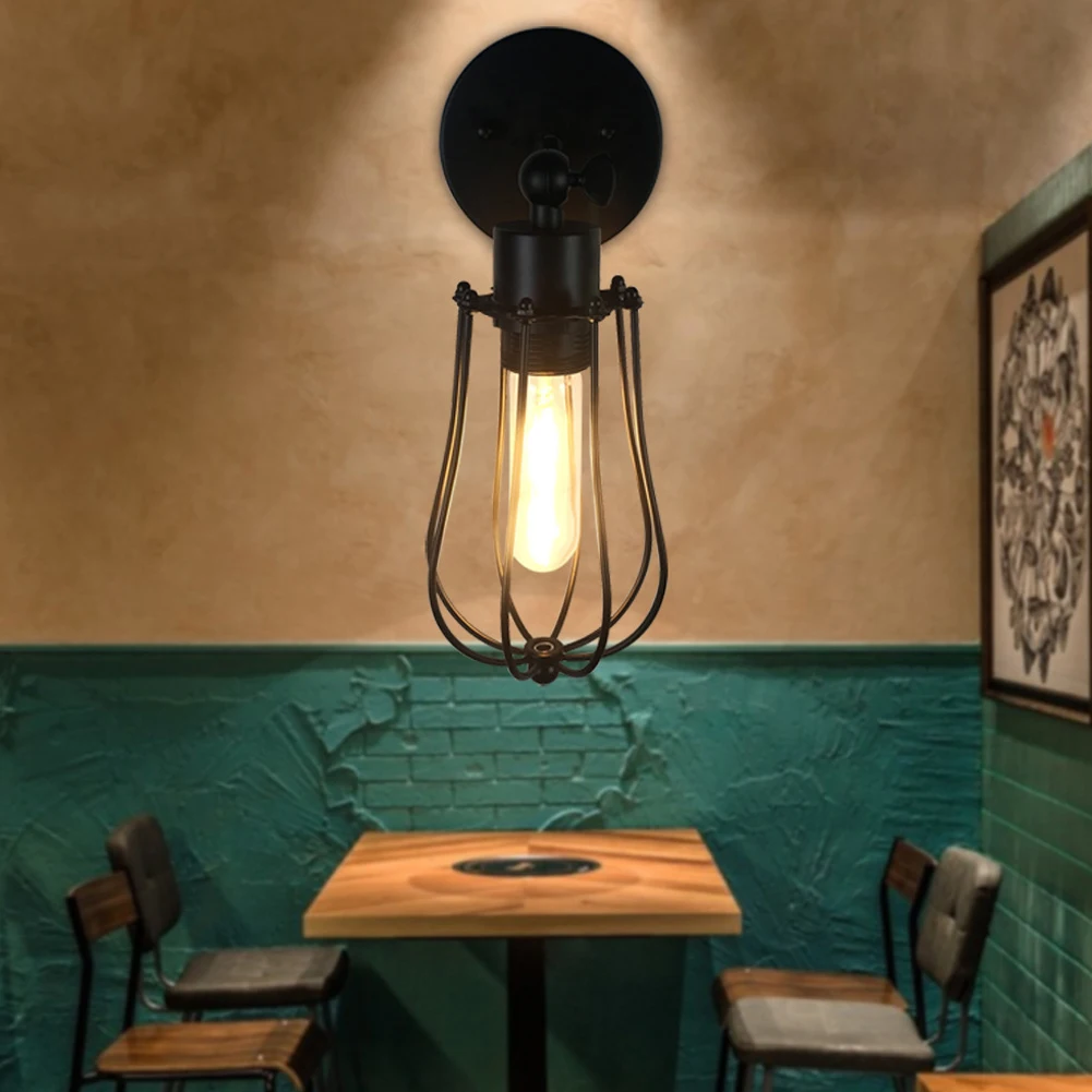 

Настенные бра с проволочной клеткой, винтажный светильник с металлическим абажуром для дома, спальни, прикроватного столика