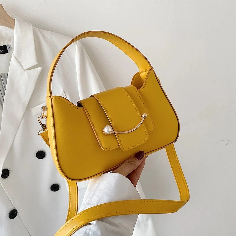 

Solid Color Shoulder Crossbody Bags For Women 2021 PU Leather Women's Designer Pearl Smiley Handbag Female Travel Messenger Bag
