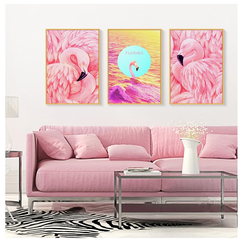 Элегантный акварельный Фламинго Корона Холст плакат и печать настенная живопись