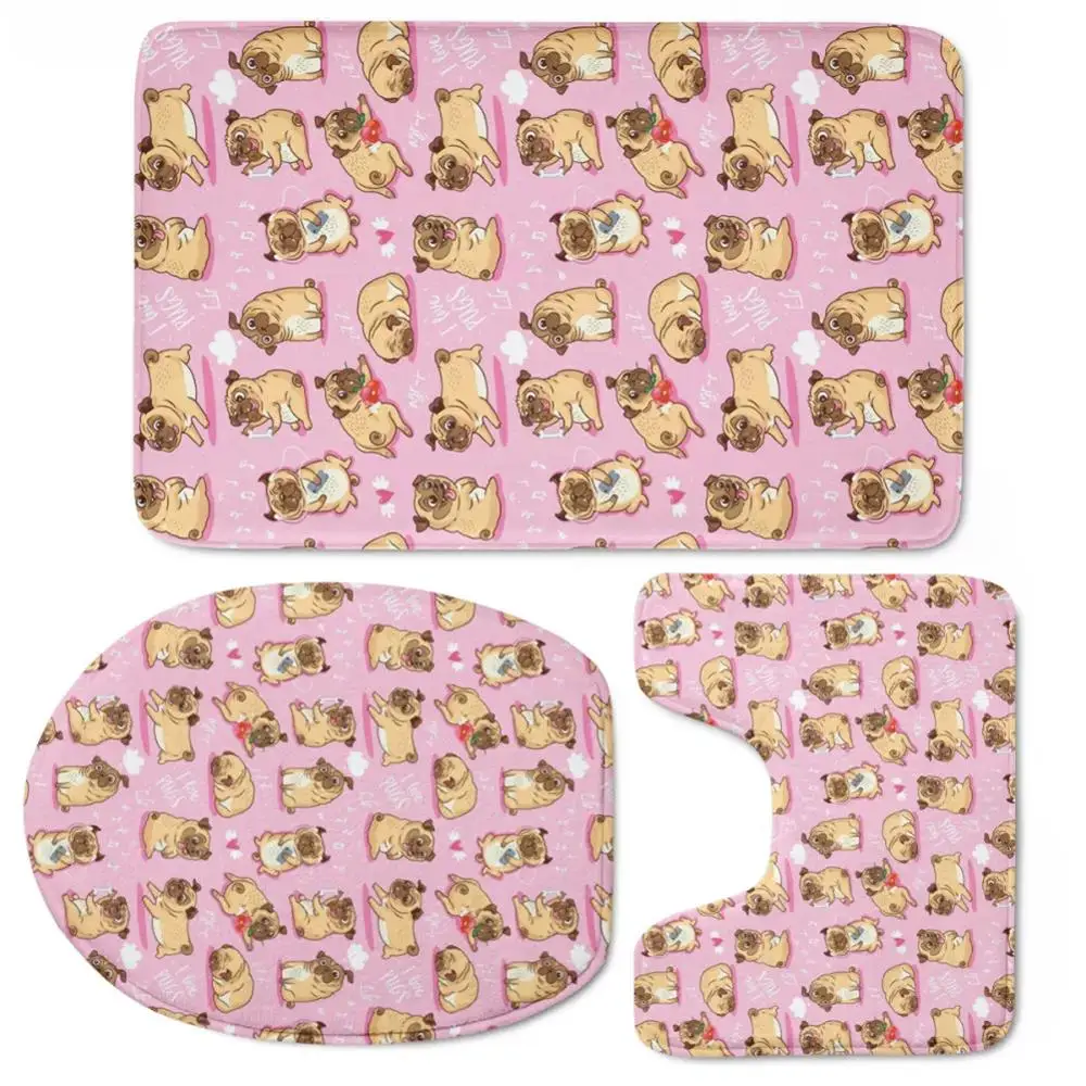 HUGSIDEA 3 шт. комплект Ванная комната сопротивление скольжению коврики Щенка Мопса с