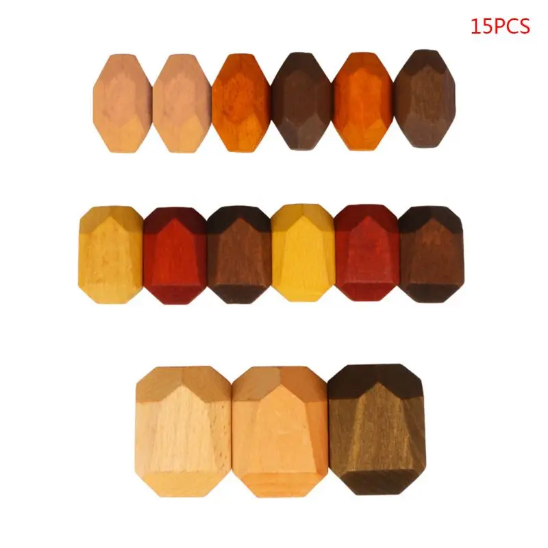 

15 Pcs Children Wooden Colored Stone Stacking Game Building Block Kids Toys Gift Q6PD