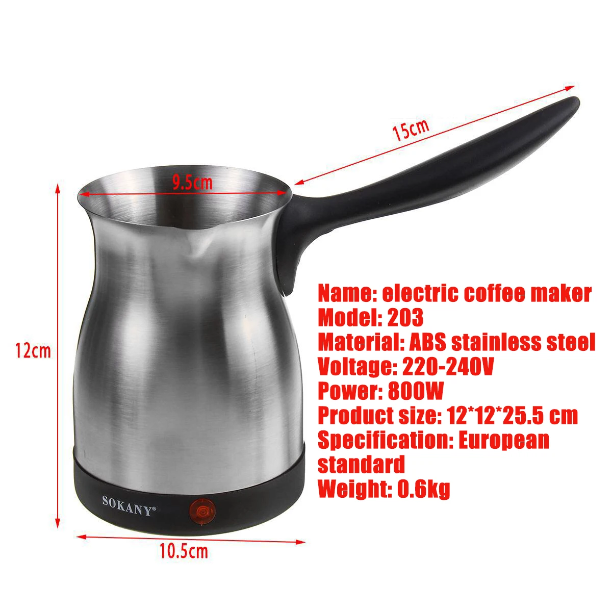 

SOKANY 500ml 203 Stainless Steel Coffee Machine Greek Turkish Coffee Maker Portable Waterproof Electric Hot Boiled Pot Home
